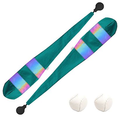  All Fabric Poi, Pair of Pro Knob Rainbow Reflective Stripe Poi